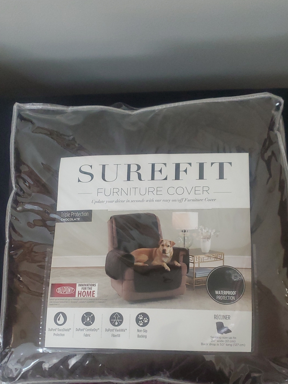NWT SUREFIT RECLINER COVER 24"w 50"L in Brown New In Packaging